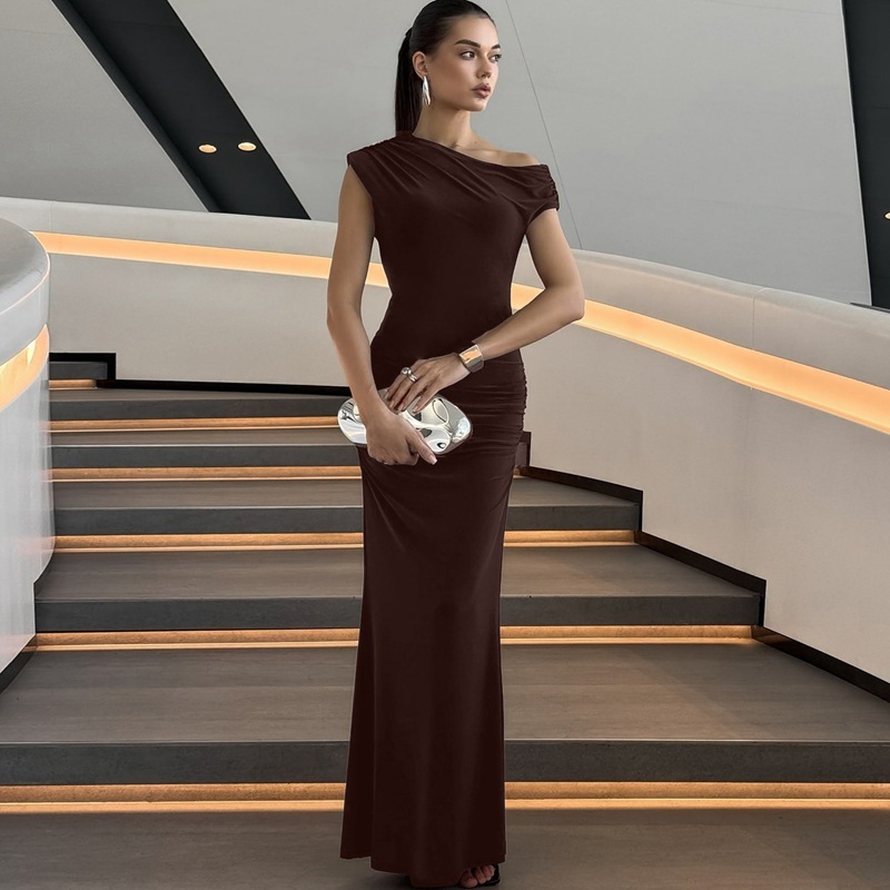 Hollow Sexy Solid Pleated Waist Dress