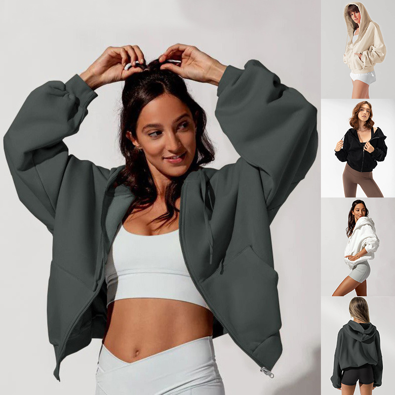 Loose Hooded Zipper Sports Sweatshirt