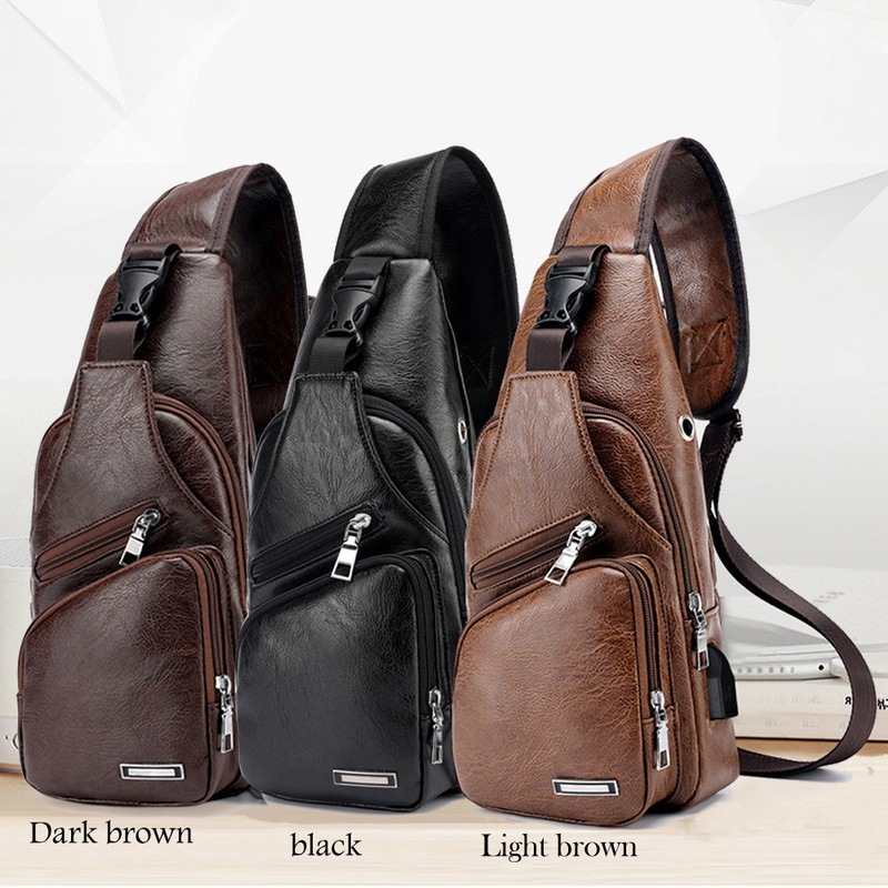 Diagonal USB Chest Messenger Bag