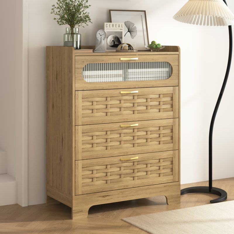 Modern Large Double Dresser With Wide 4 Drawers