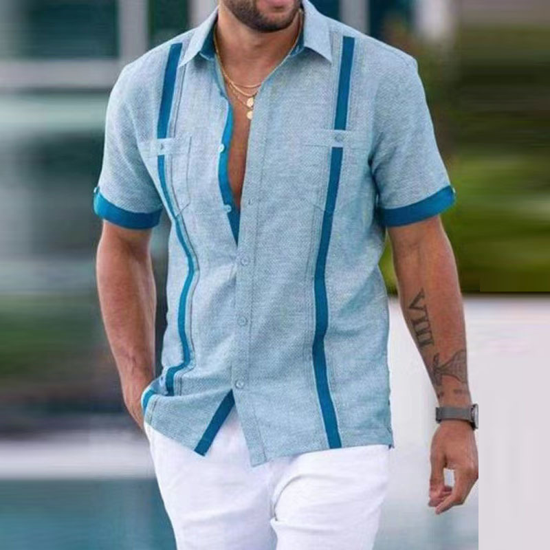 Short Sleeve Casual Print Pockets Shirt