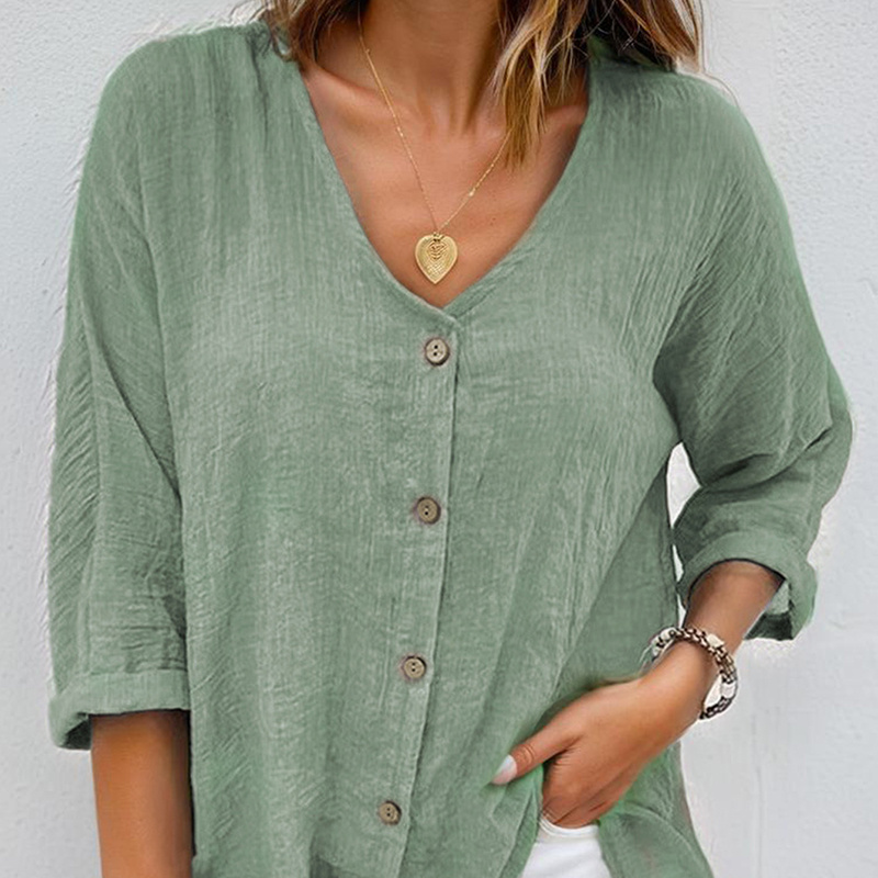 Short Sleeve V Neck Women's Button Down Top