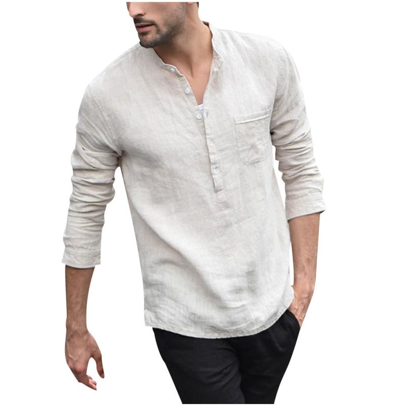 Vintage White Button Linen Men Shirt - Image 2