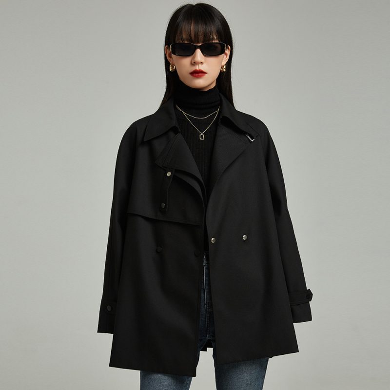 Asymmetric Loose Casual Mid-length Trench Coat - Image 5