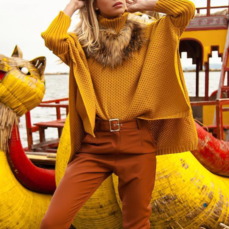 Ladies Turtleneck Bat Knitwear Sweater