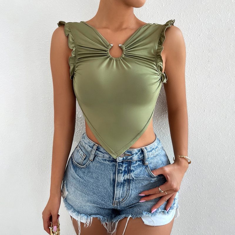 Women's Sleeveless Ruffle Cropped Cami Tank Top - Image 3