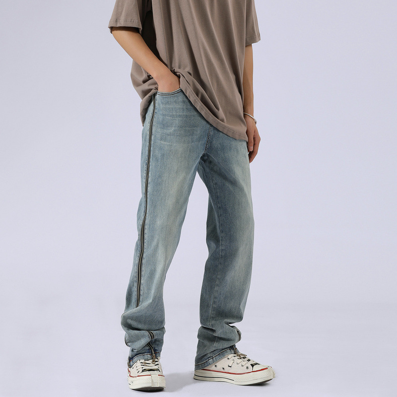 Fashion Men Full Zipper Washed Jean