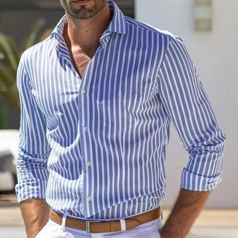 Long Sleeve Youth Fashion Men's Slim Striped Shirt