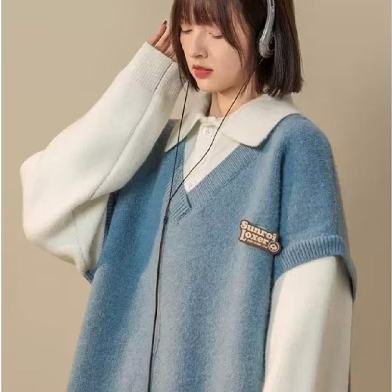 Polo Collar College Style Knitwear - Image 4
