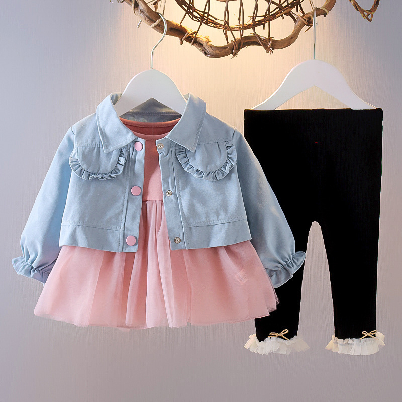 Long Sleeve Three-Piece Pink Blue Jacket Suit