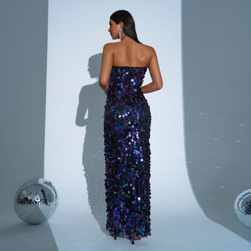 Sheath Sequined Wrapped Chest Evening Dress - Image 3