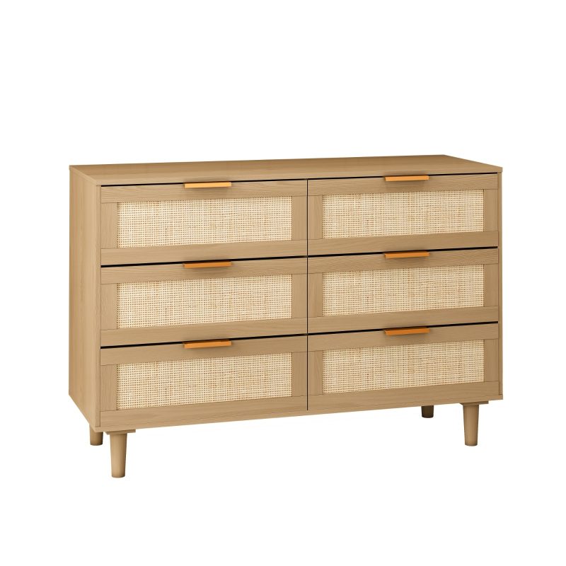Rattan Wood 6 Drawers Bedroom Dresser - Image 6