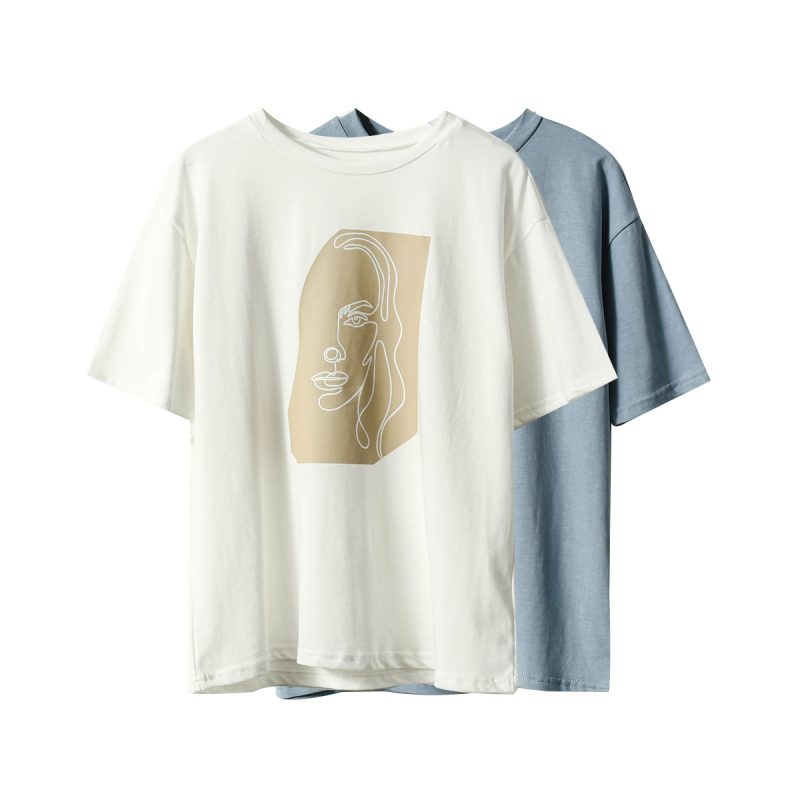 Abstract Character Printing Women Cotton Tops - Image 4
