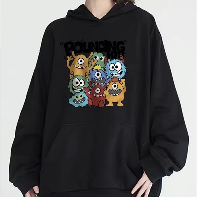Women's Cartoon Print Kangaroo Pocket Hoodie