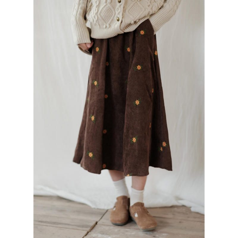 Women Retro Embroidered Corduroy Half Skirt - Image 2