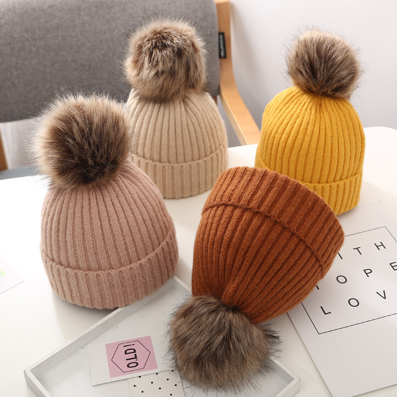 Woolen Baby Big Fur Ball Cap