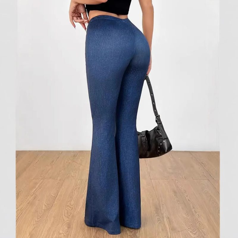 High Waist Denim Printing Bell-Bottom Pants - Image 5