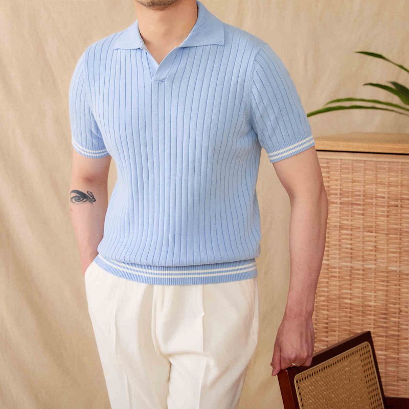 Classic Fit Ribbed Knit Polo Shirt - Image 5