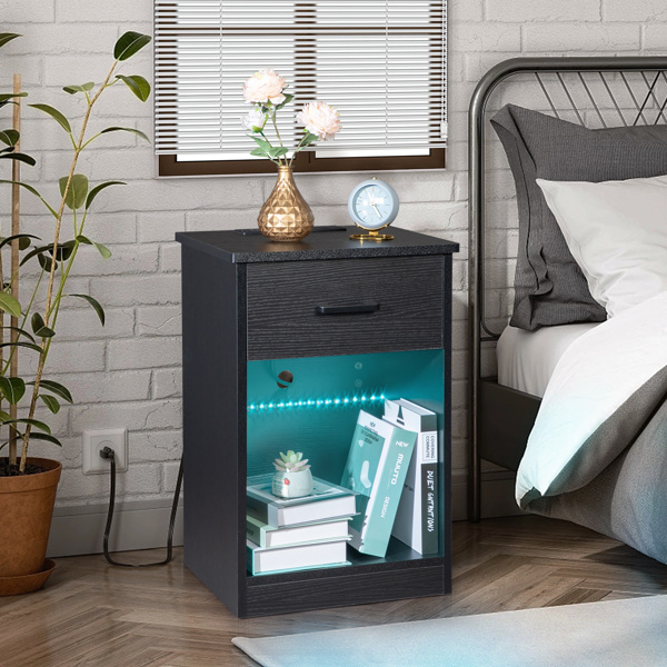 Single Drawer Bedside Table With Socket &  LED Light
