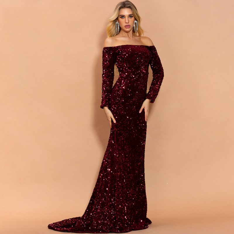 Long Sleeve Sexy Strapless Sequins Party Dress - Image 9
