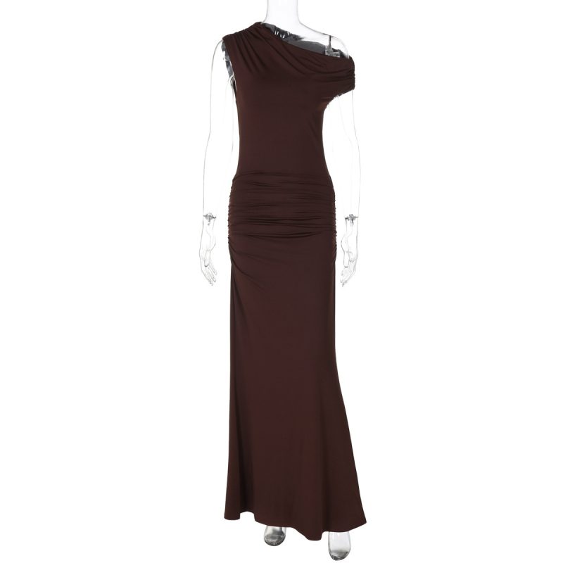 Hollow Sexy Solid Pleated Waist Dress - Image 4