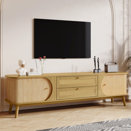 Solid Wood Legs Rattan TV Stand
