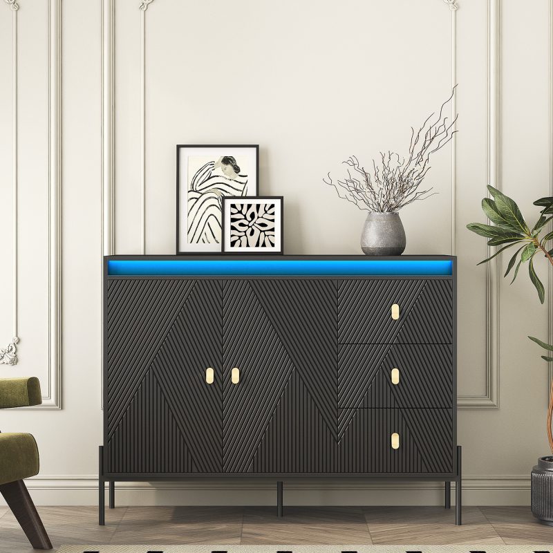 Fluted Sideboard Cabinet With Led Lights