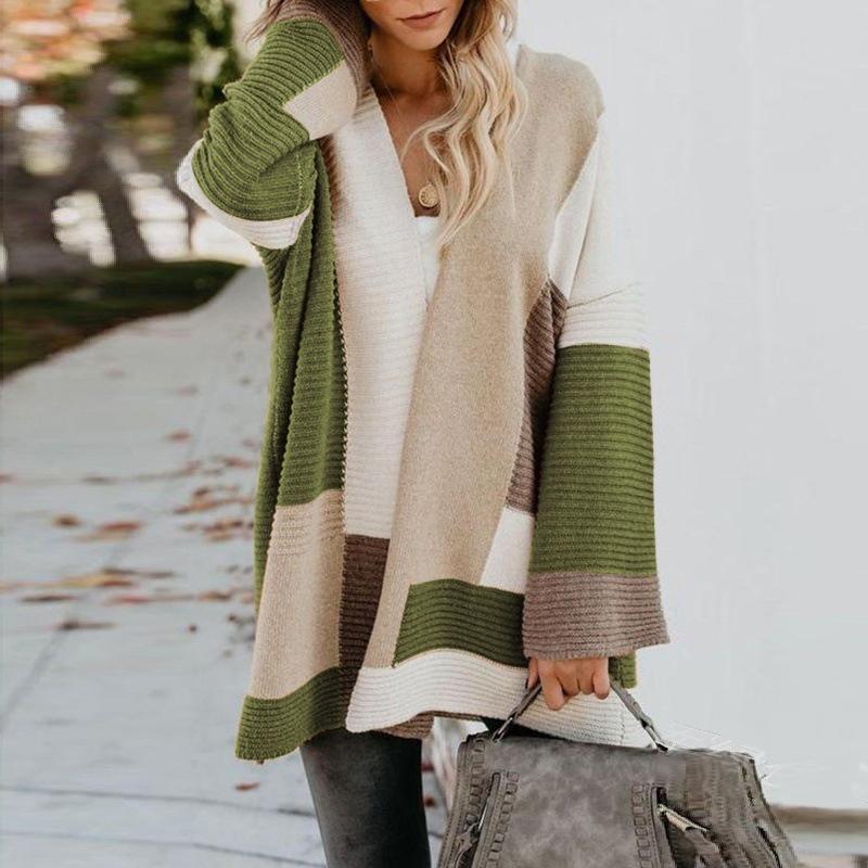 Splicing Multi Color Cardigan Knitwear