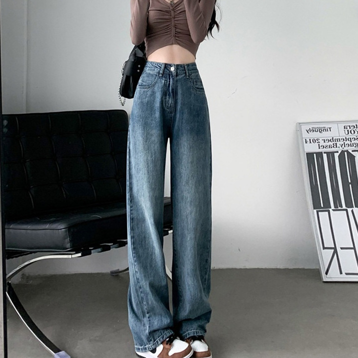 High Waist Draping Effect Wide Leg Jeans