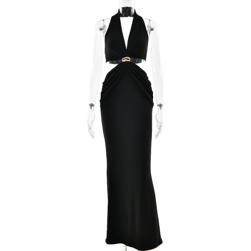 Elegant Deep V Halter Sexy Cutout Dress - Image 6