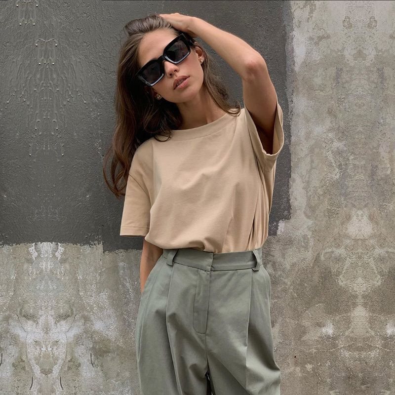 Summer Women Casual Cotton Knitted Basic T-shirt