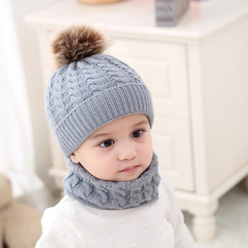 Woolen Baby Warm Knitted Cap With Neck