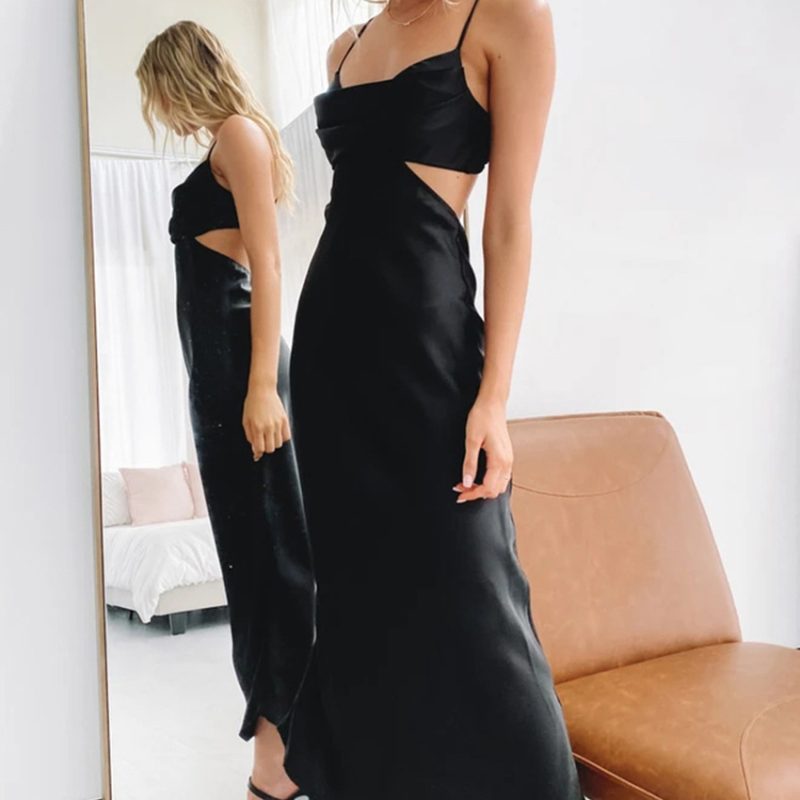 Elegant Semi Formal Satin Hollow Dress - Image 6