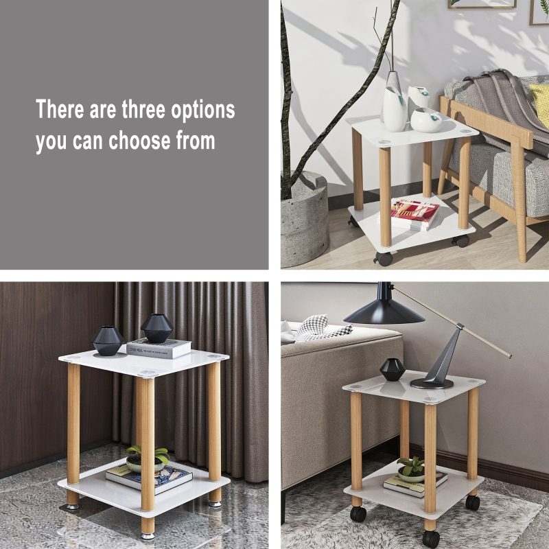 2-Tier Modern White Oak Sofa Side Table - Image 6