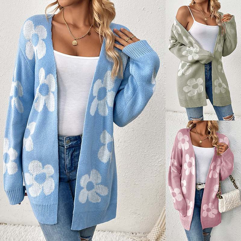 Women's Loose Mid-length V-neck Knitted Cardigan