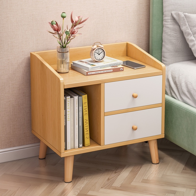 Multifunctional Wooden Shelf Bedside Table