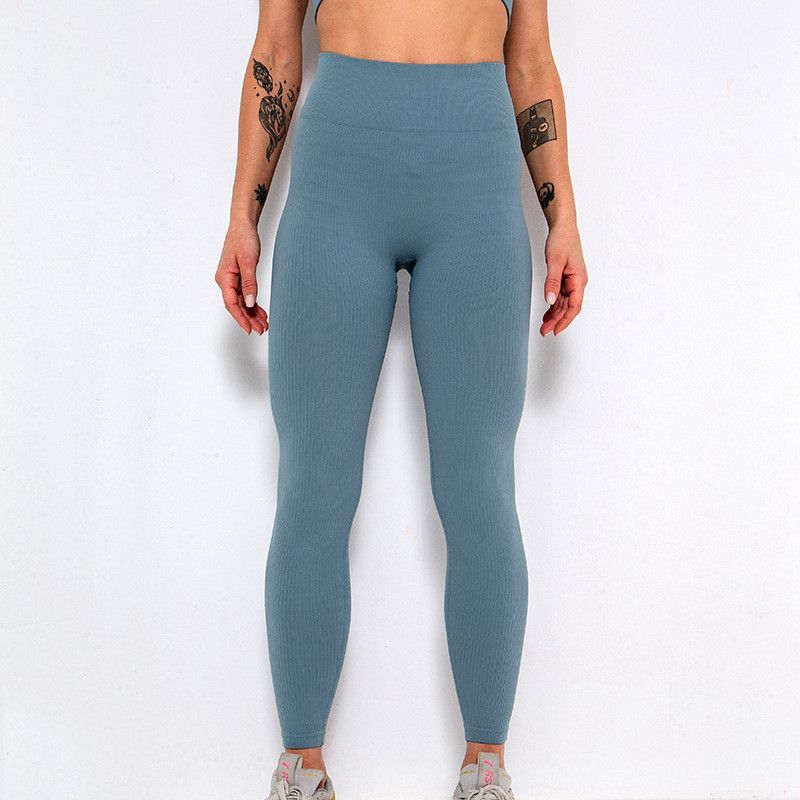 High Waist Ribbed Yoga Pants Gym Leggings