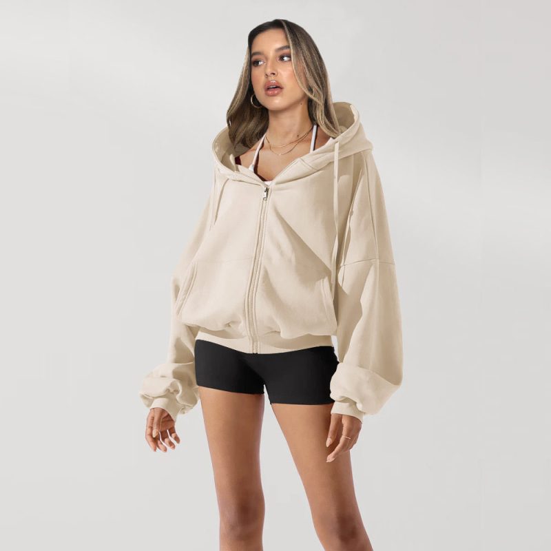 Loose Hooded Zipper Sports Sweatshirt - Image 4