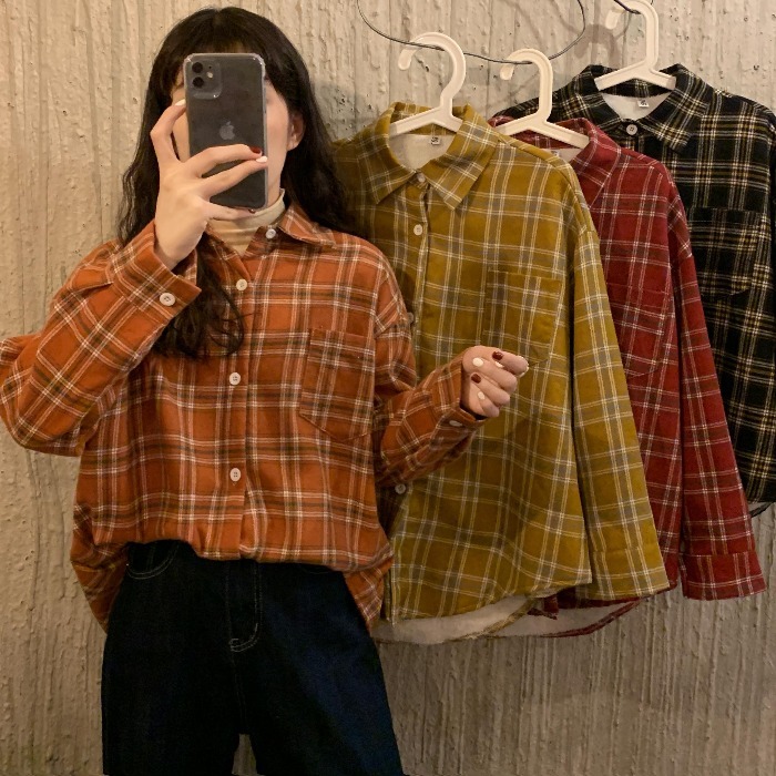 Women Retro Plaid Checkered Shirt
