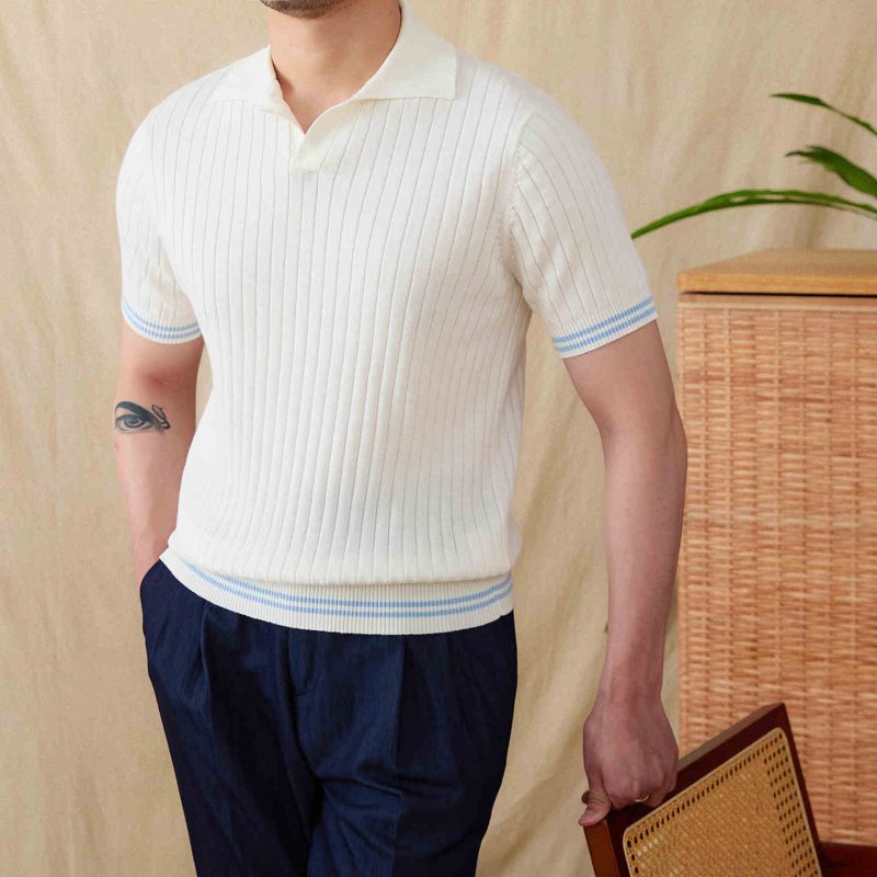 Classic Fit Ribbed Knit Polo Shirt - Image 3