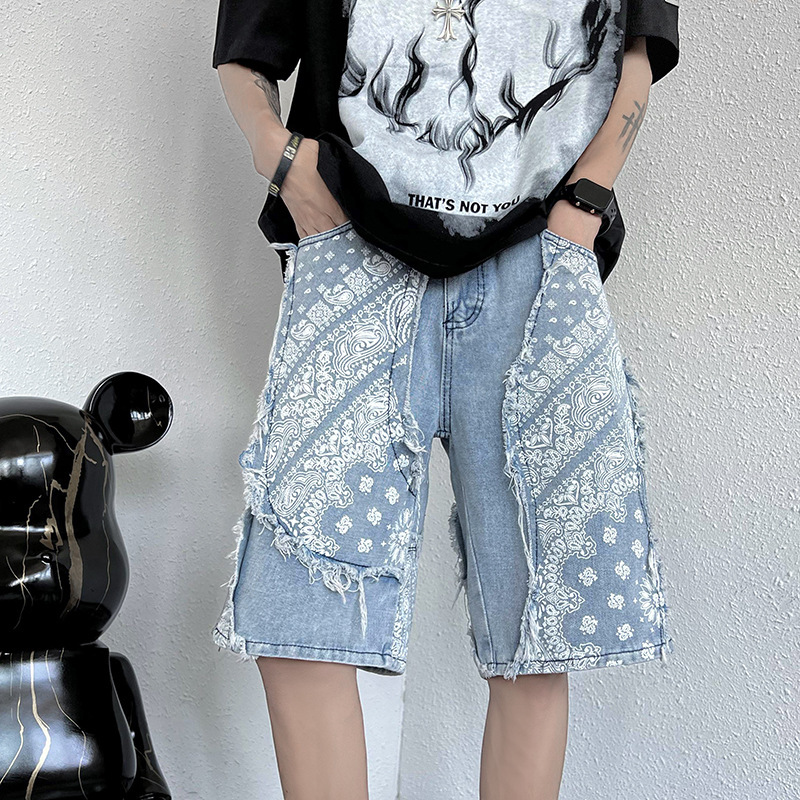 Paisley Denim Retro Patchwork Shorts