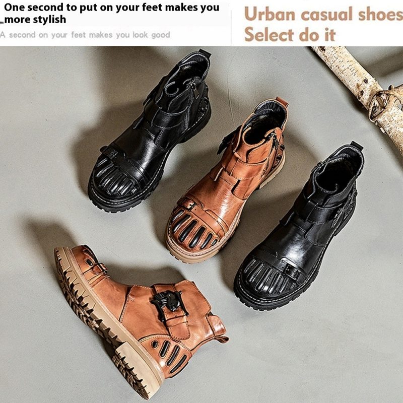 Big Head Punk Lace-up Leather Shoes - Image 3