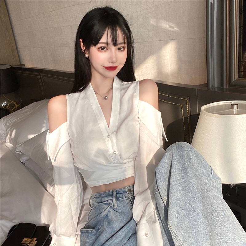 Hollow Strapless White Sunscreen Women Shirt