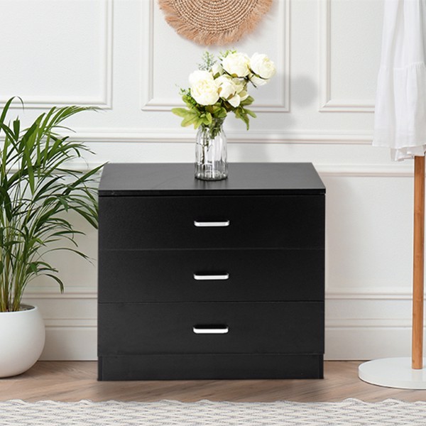 3 Drawers Black Bedside Table