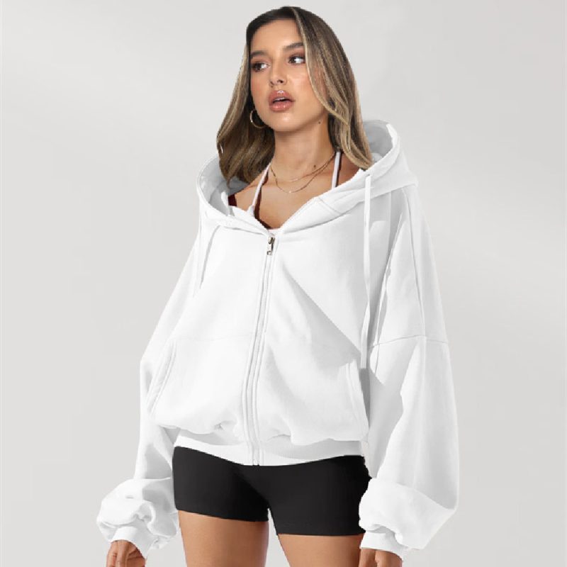 Loose Hooded Zipper Sports Sweatshirt - Image 6