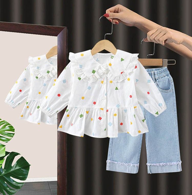 2-piece Colorful Printed Top Jeans Set