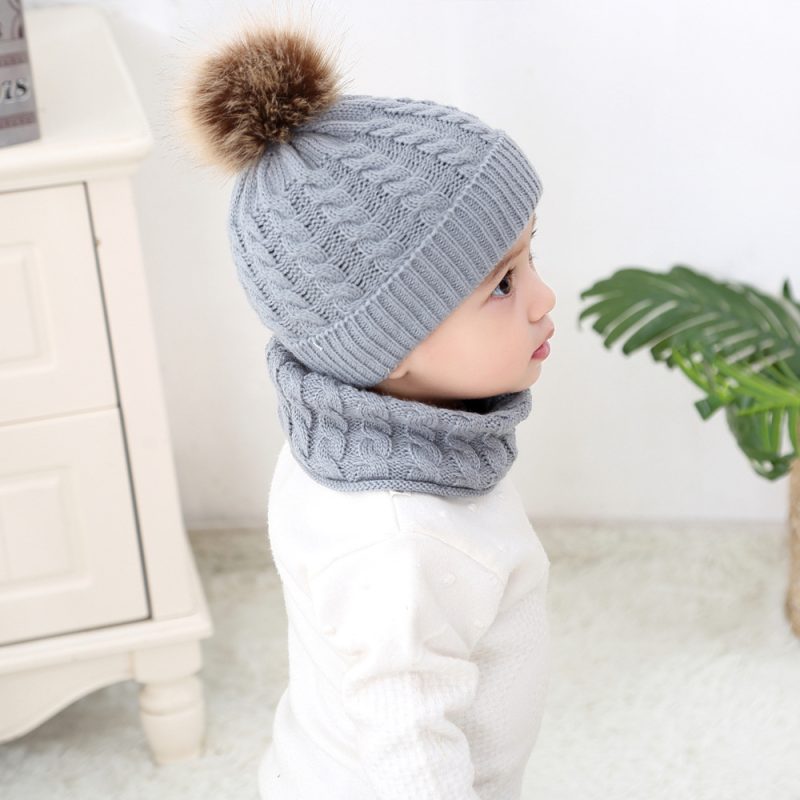 Woolen Baby Warm Knitted Cap With Neck - Image 3