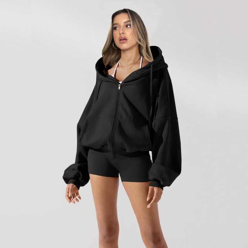 Loose Hooded Zipper Sports Sweatshirt - Image 5
