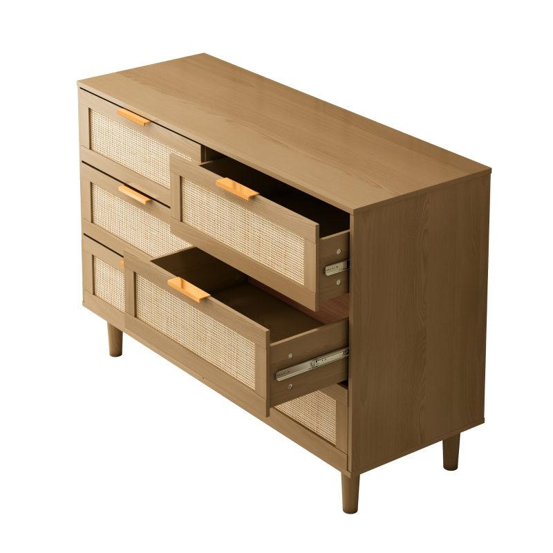 Rattan Wood 6 Drawers Bedroom Dresser - Image 7