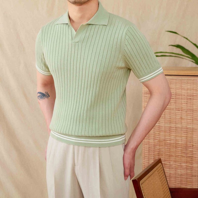 Classic Fit Ribbed Knit Polo Shirt